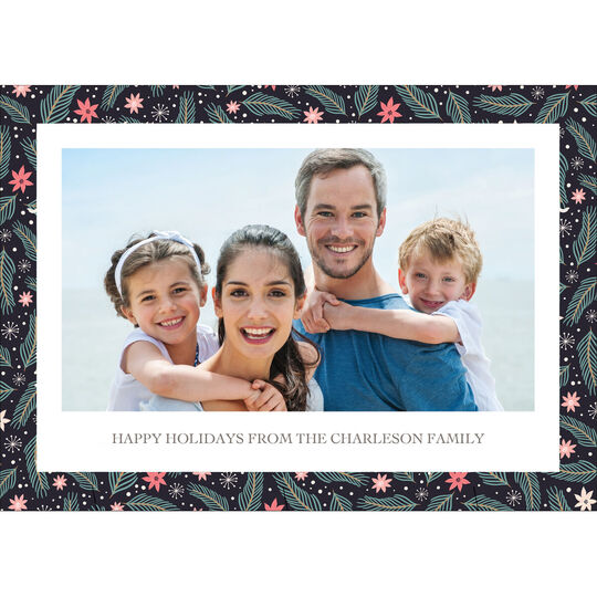Floral Bordered Flat Holiday Photo Cards
